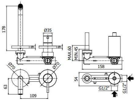 Смеситель для раковины Paffoni Light LIG105HGSP70 с внутренней частью, золото