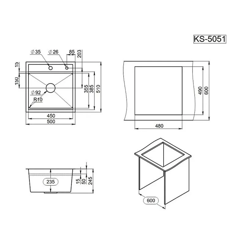 Кухонная мойка Granula KS-5051 5051, ЧЕРНЫЙ черный