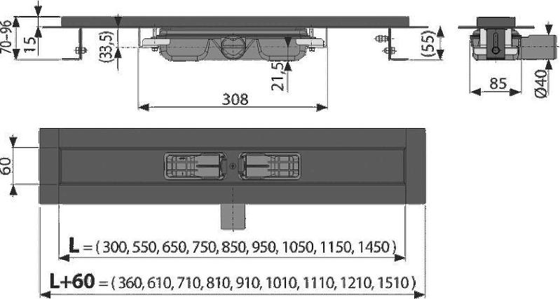 Душевой лоток Alcaplast Low APZ101BLACK-1450 без решетки, черный