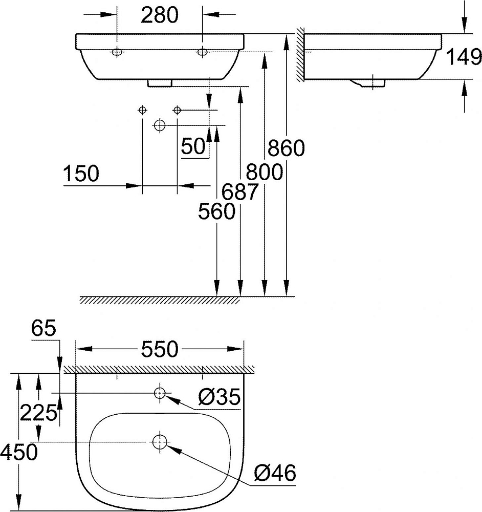 Раковина Grohe Euro Ceramic 3933600H 55 см