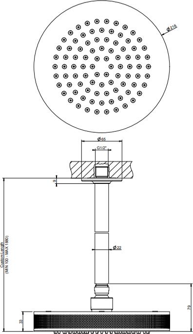 Верхний душ с кронштейном Gessi Inciso 58188#246, золото