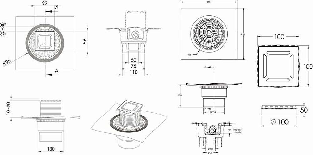 Душевой трап Berges Wasserhaus Zentrum Antik 091465 15х15 Хром глянец