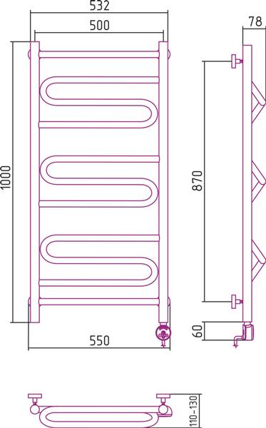 Полотенцесушитель электрический Сунержа Элегия 100x50 R