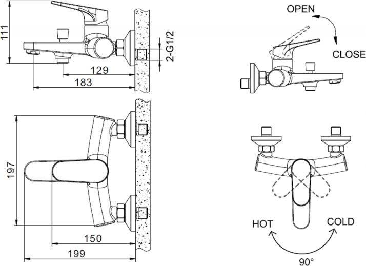 Смеситель для ванны с душем Bravat Eler F6191238BM-01-RUS, черный