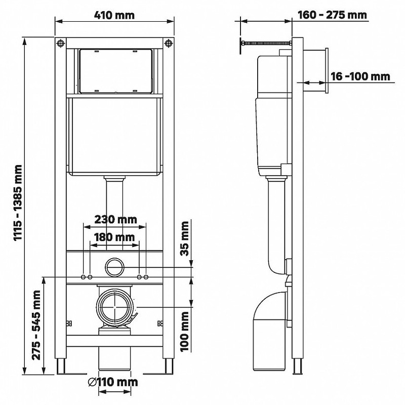 Инсталляция для унитаза Berges Wasserhaus Atom 410 040346 с кнопкой матовый хром