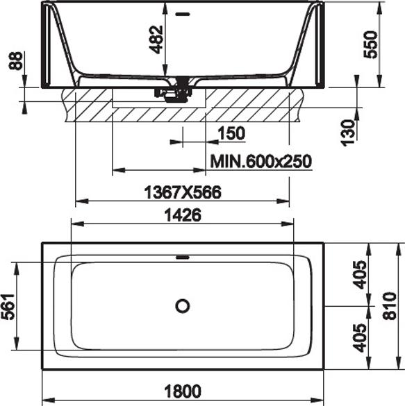 Ванна из искусственного камня Gessi Rettangolo 180х81 см 37593#521, белый матовый