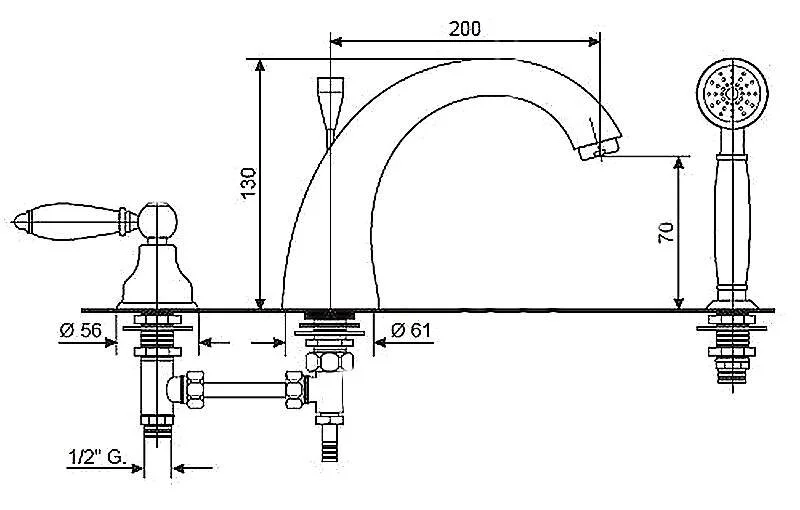 Смеситель для ванны с душем Emmevi Tiffany 60120OR золото