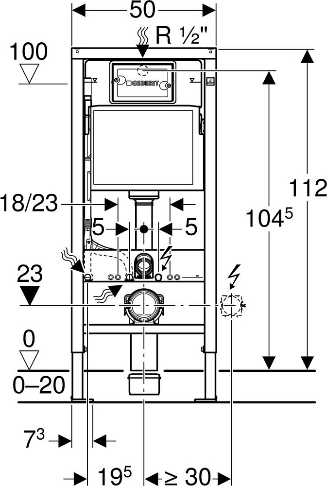 Инсталляция Geberit Duofix 458.103.00.1 UP100 для подвесного унитаза с клавишей Delta 50 115.135.21.1