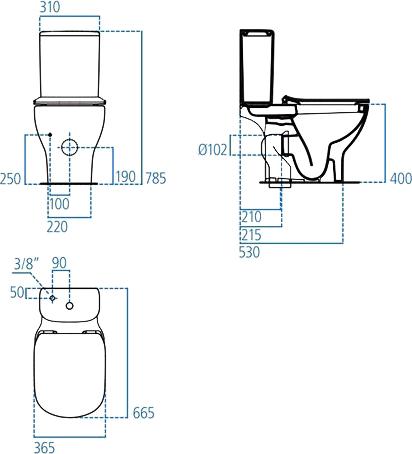 Унитаз-компакт Ideal Standard Tesi AquaBlade T008701 с бачком T356801 подвод снизу бачка безободковый