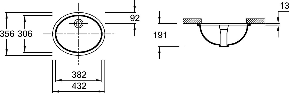 Раковина встраиваемая 43 см Jacob Delafon Caxton 2209-0