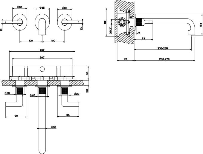 Смеситель для раковины Gessi Inciso 58092#246, золото