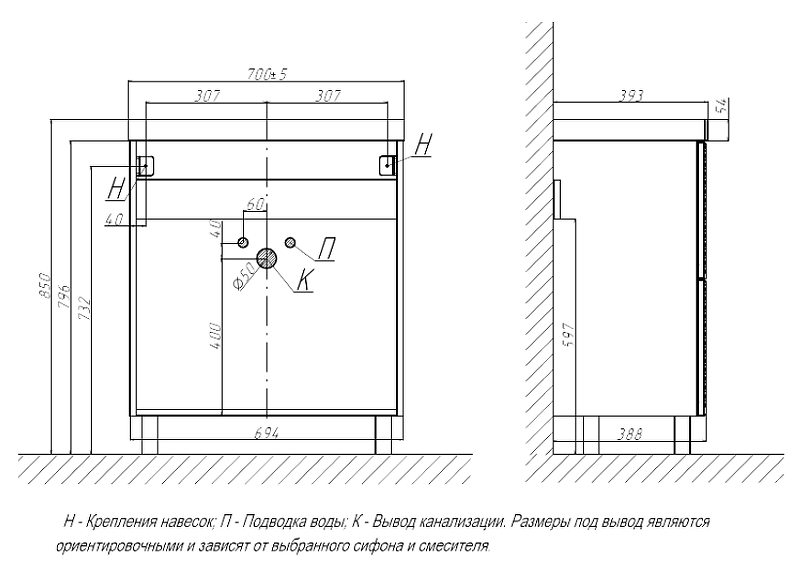 Тумба под раковину Velvex Edge 70 tnEDG.70.2Y-231, графит