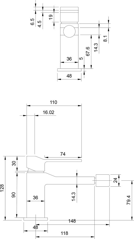 Смеситель для биде Omnires Slide SL7720GR, графит