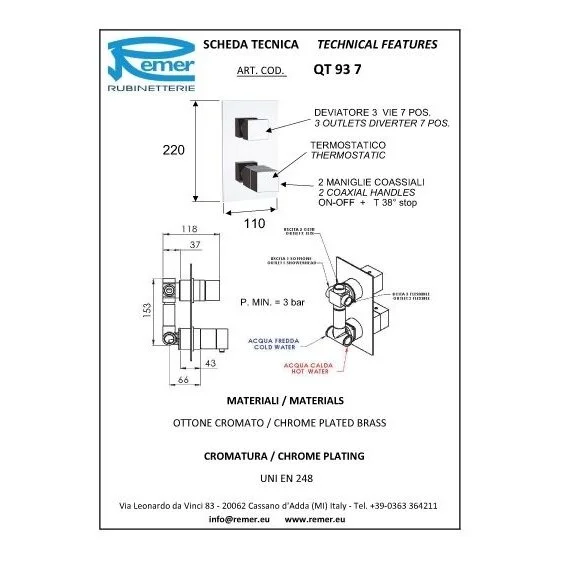 Смеситель для ванны с душем Remer Q-Elegance QT937 хром