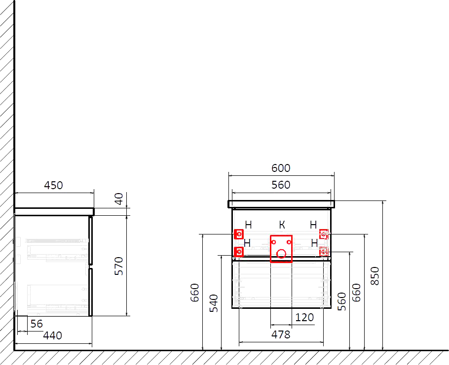 Мебель для ванной STWORKI Колдинг 60 белая, с раковиной 50 Square, столешница белая сатиновая