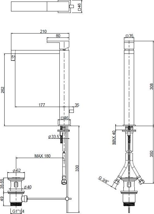 Смеситель для раковины Cezares UNIKA-LC-NOP-W0, чёрный