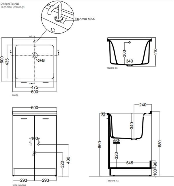 Комплект для постирочной Kerasan Aquadom 9165k3*1, белый матовый