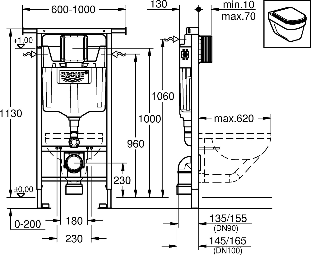 Инсталляция для подвесного унитаза Grohe Rapid SL 38588001