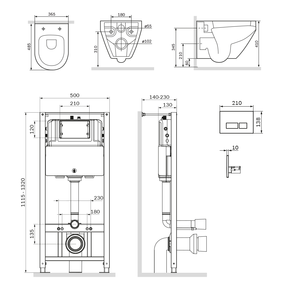 Унитаз с инсталляцией AM.PM Spirit V2.0 IS47051.701700MB черный, кнопка глянцевый хром