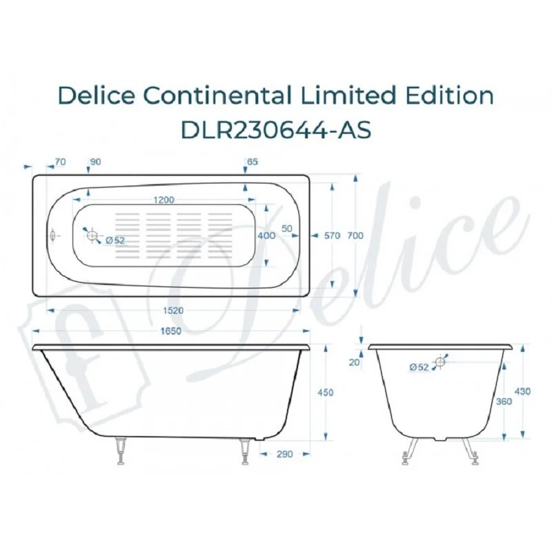 Чугунная ванна Delice Continental DLR230644-AS белый