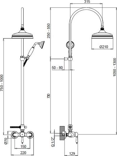 Душевая система Margaroli Classica 1006 RU1006AA01BR, бронза