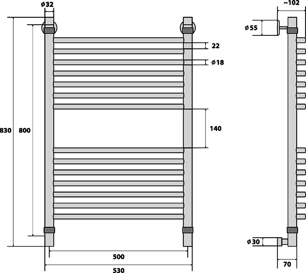 Полотенцесушитель водяной Energy Elite 80x50