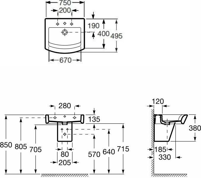 Раковина 75 см Roca Hall 32762G000