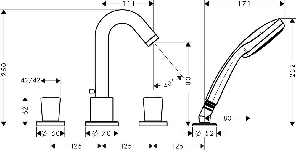 Смеситель Hansgrohe Logis 71314000 на борт ванны