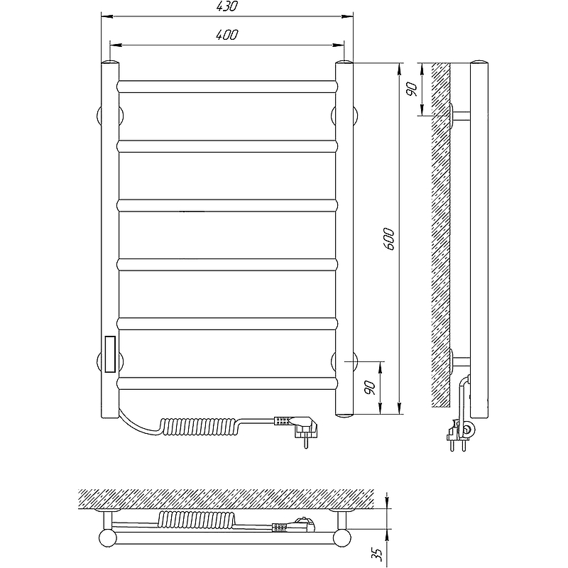 Электрический полотенцесушитель Laris Джаз П6 400x600 L 73207469, хром