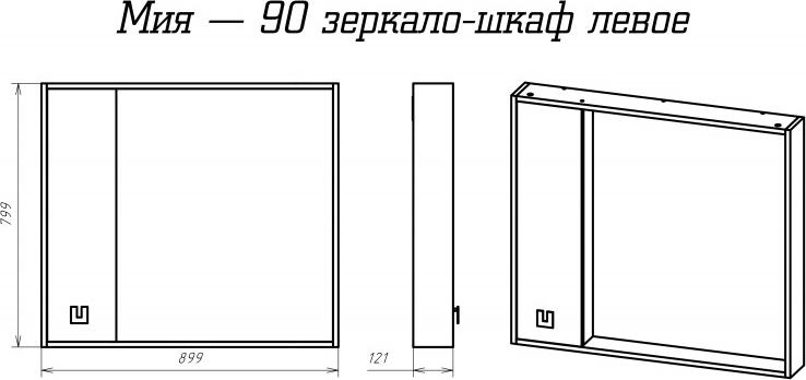 Зеркальный шкаф Misty Мия 90 П-Ми03090-01Л, левый