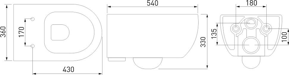 Комплект Berges Wasserhaus 043204 инсталляция Novum + унитаз Ego XL Rimless + кнопка L5 черная