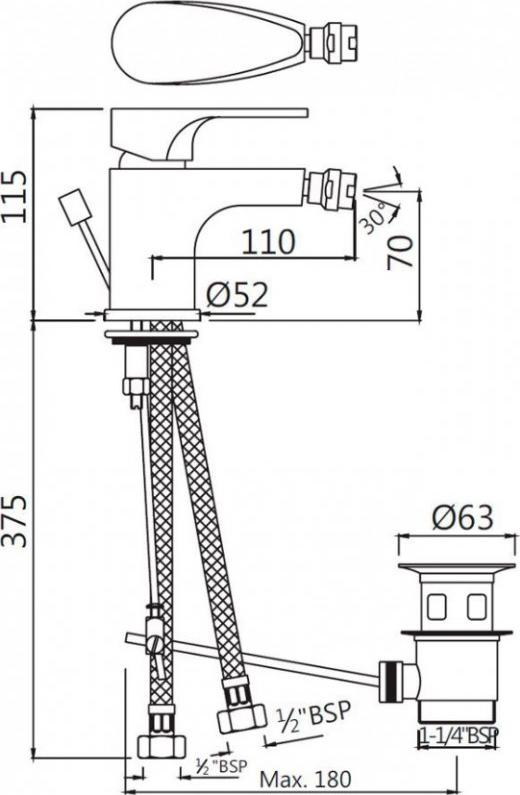 Смеситель для биде с донным клапаном Jaquar Vignette Prime VGP-CHR-81213B