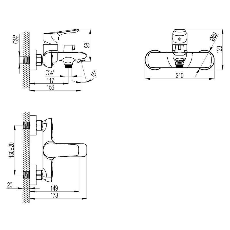 Смеситель для ванны Lemark Selena LM0812C, хром