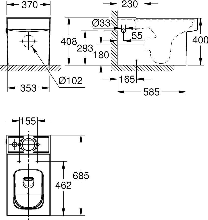 Напольный унитаз Grohe Cube Ceramic 3948400H с бачком 39490000 подвод снизу бачка безободковый