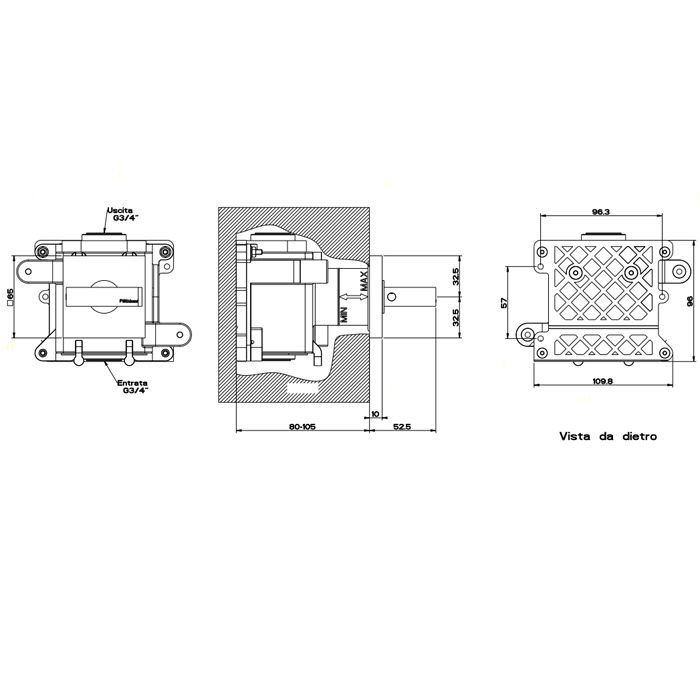 Запорный вентиль для термостатического смесителя Gessi Rettangolo 43264#031, хром