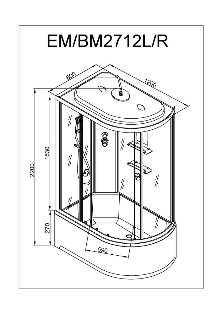 Душевая кабина Deto Em EM2712LGM+EL