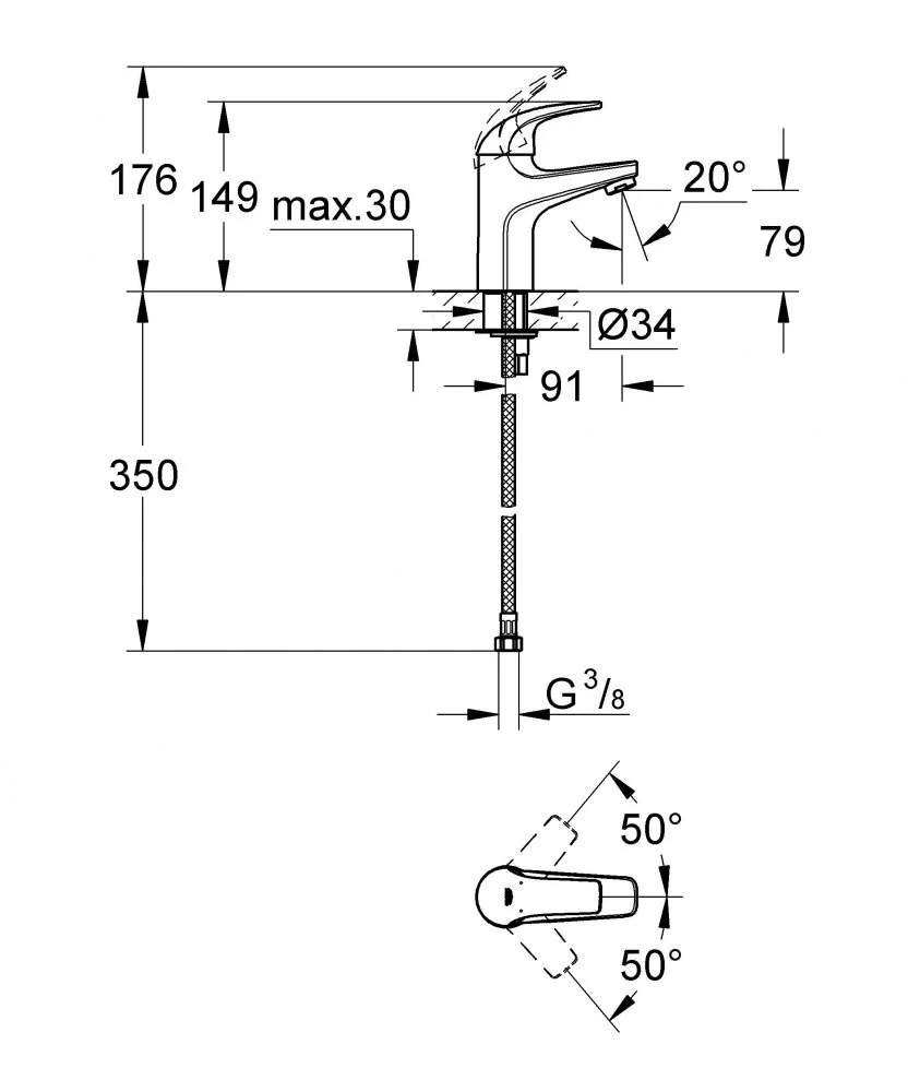 Смеситель для ванны с душем Grohe Baucurve 126741 хром