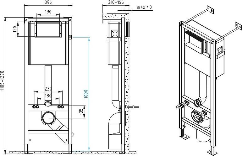 Инсталляция для подвесного унитаза Cersanit Vector 64184 с белой кнопкой смыва