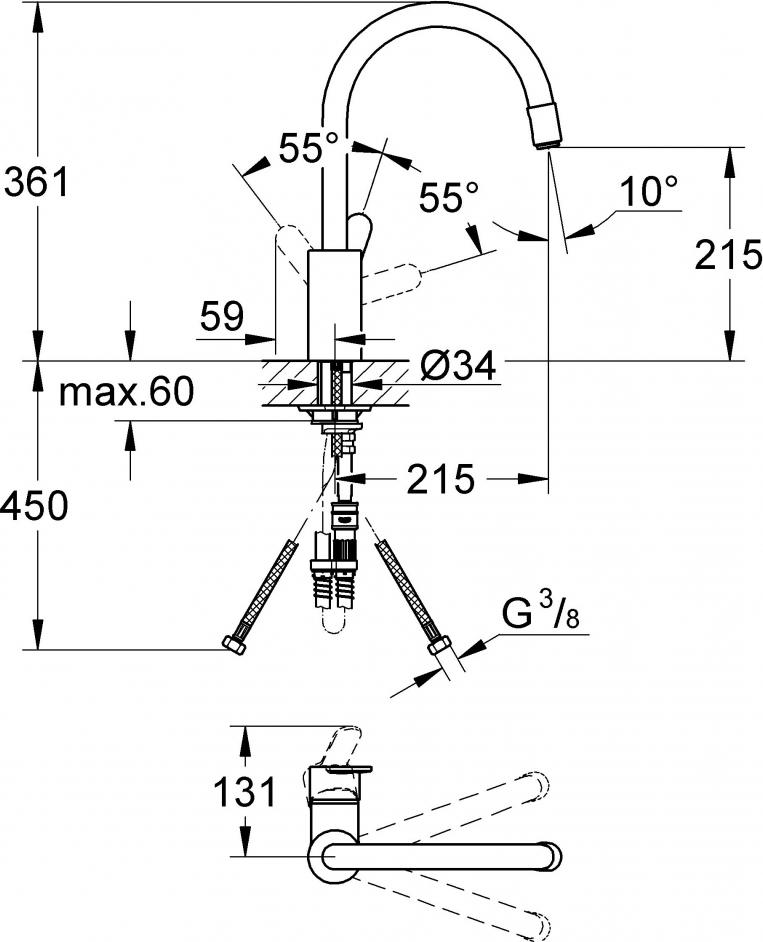 Комплект Кухонная мойка Grohe K400 31566SD0 + Смеситель Grohe Eurostyle Cosmopolitan 31126002 для кухонной мойки