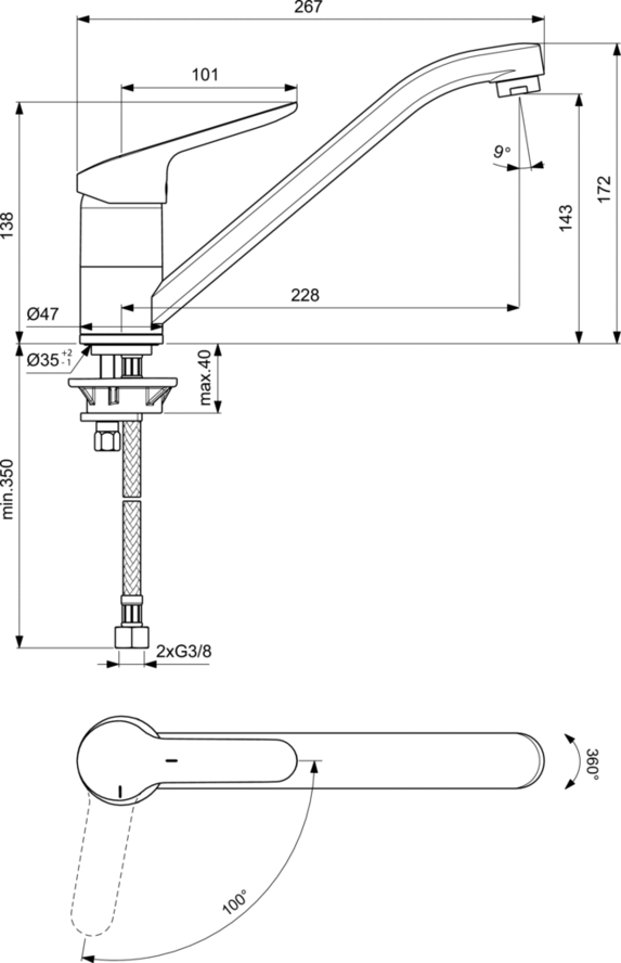 Смеситель Ideal Standard Ceraflex BC129AA для кухонной мойки, хром