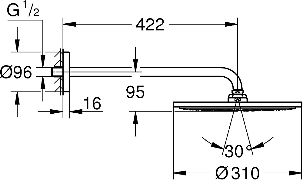 Верхний душ Grohe Rainshower 310 26257000, хром