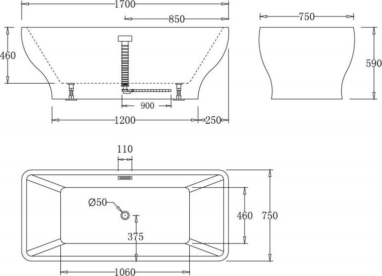 Акриловая ванна BelBagno 170х75 BB73-1700