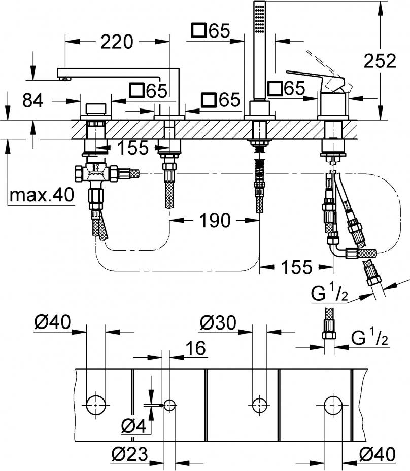 Смеситель для ванны Grohe Eurocube 19897001 для ванны