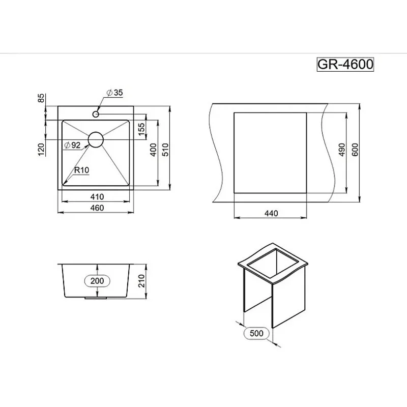 Кухонная мойка Granula 46004600, ГРАФИТ черный