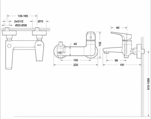 Смеситель Bravat Vega F6119177CP-01 для ванны