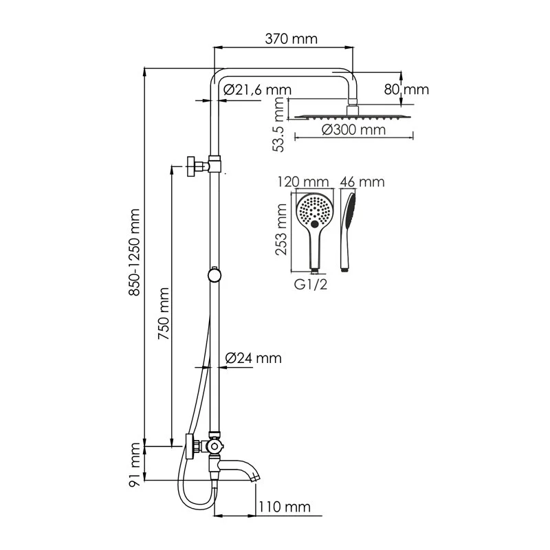 Душевая система WasserKRAFT серия A A188.161.155.WM Thermo белый