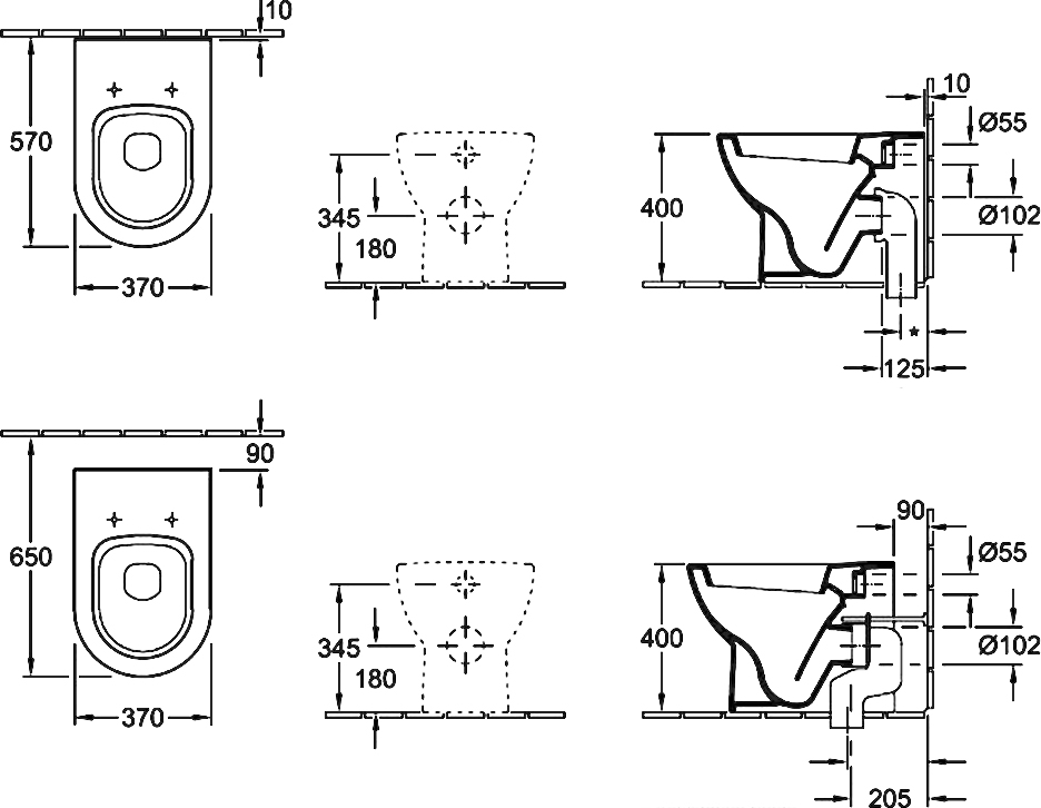 Приставной унитаз Villeroy & Boch Subway Plus 6607 10R1 alpin Сeramicplus