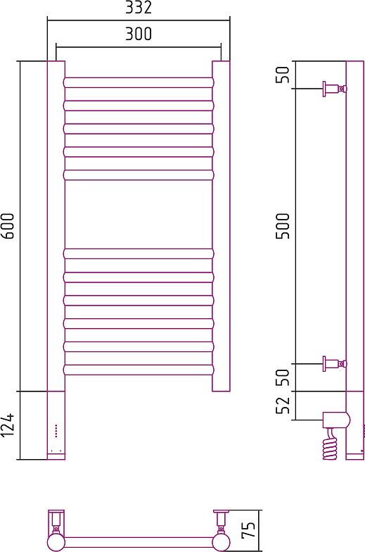 Полотенцесушитель электрический Сунержа Богема 3.0 600x300 00-5804-6030 МЭМ левый, хром