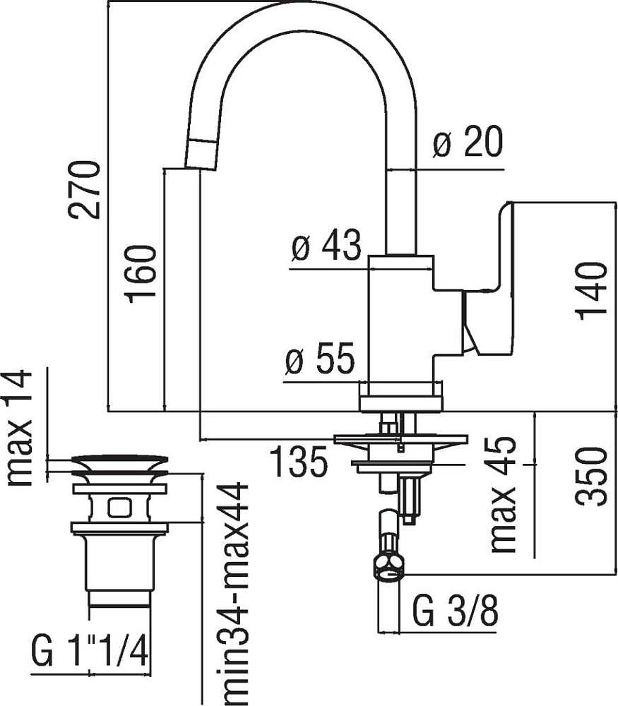 Смеситель Nobili ABC AB87338/2CR для раковины