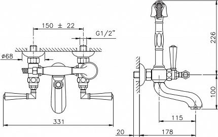 Смеситель для ванны с душем Nicolazzi Tiede 1901BZ05, бронза